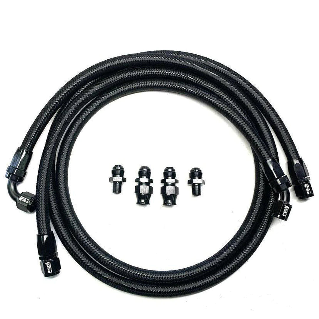 FSD 1994-2007 Dodge Cummins Stock Replacement Transmission Line Kit Black Braided Bypass Heat Exchanger